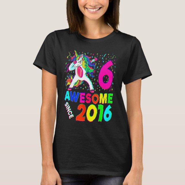 Camiseta 6.º cumpleaños de Dabbing Unicornio Fiesta de 6 añ (Anverso)