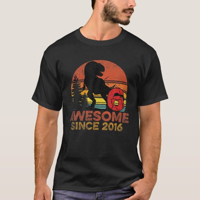Camiseta 6.º Cumpleaños Increíble Desde 2016 Dinosaurio Vin (Anverso)