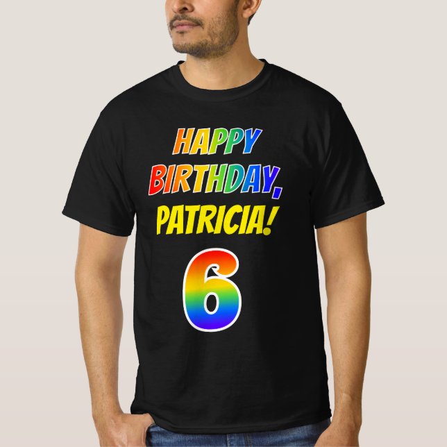 Camiseta 6.º cumpleaños — Negrita, Diversión, Arcoiris 6, N (Anverso)