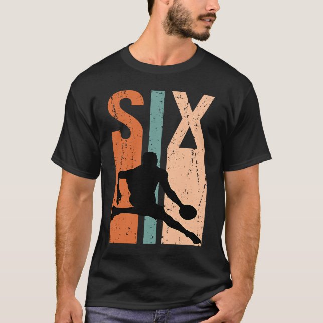 Camiseta 6.º Cumpleaños Niños Baloncesto Disturbios Retro V (Anverso)