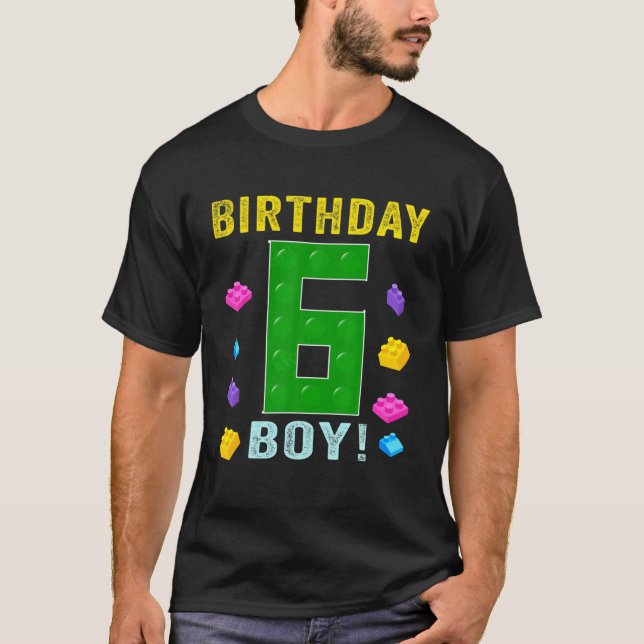 Camiseta 6.º Cumpleaños Seis Años Edificio De Bloques De 6  (Anverso)