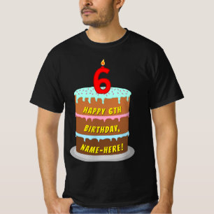 Camiseta 6.º cumpleaños — Torta y velas divertidas, con nom