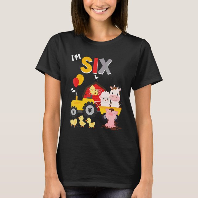 Camiseta 6.º cumpleaños Tractor Barnyard Seis Sexta Granja  (Anverso)
