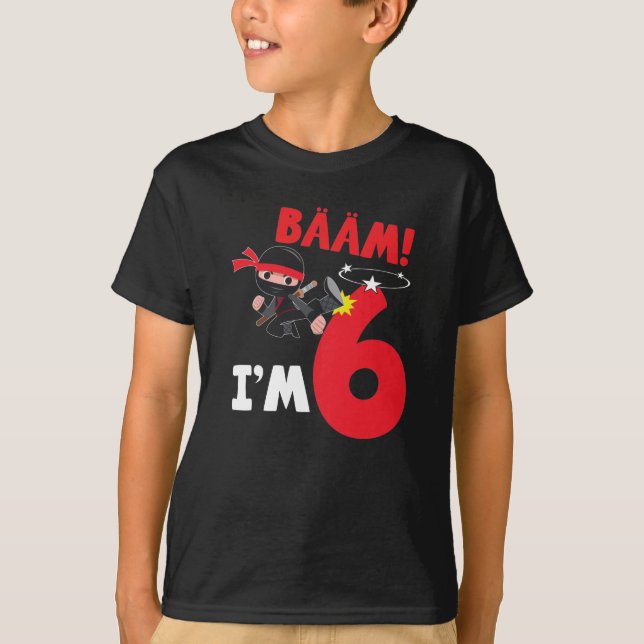 Camiseta 6.º dragón de cumpleaños ninja para niños de 6 año (Anverso)