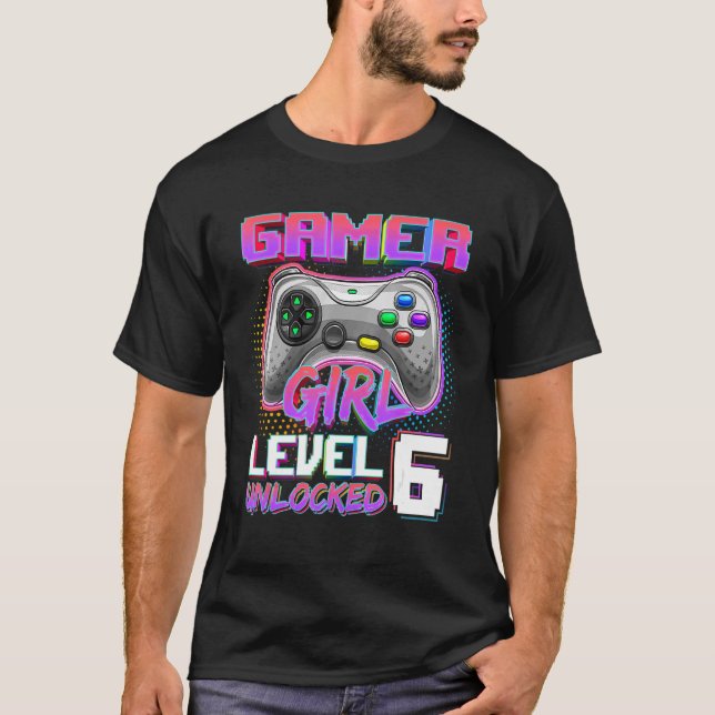 Camiseta 6.º Jugador de Cumpleaños Chica Nivel 6 Desbloquea (Anverso)