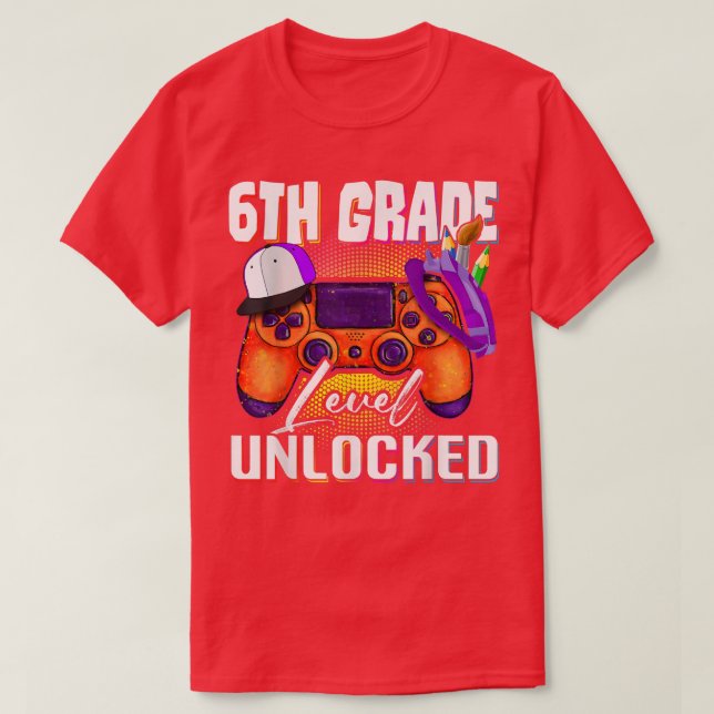 Camiseta 6.º videojuego desbloqueado de nivel de grado de v (Diseño del anverso)