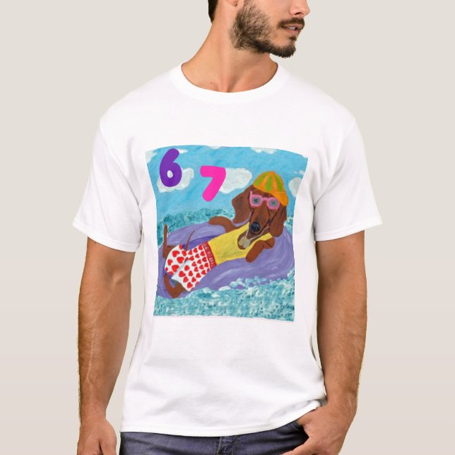 Camiseta 6 7 Dachshund beach bum on float (Anverso)