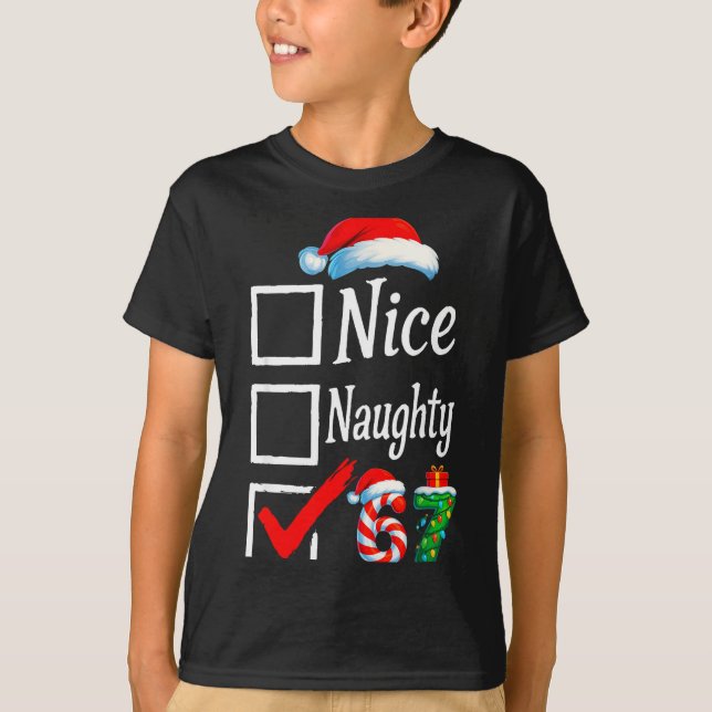 Camiseta 6 7 Meme Nice Naughty 67 Christmas Brain Rot Funny (Anverso)