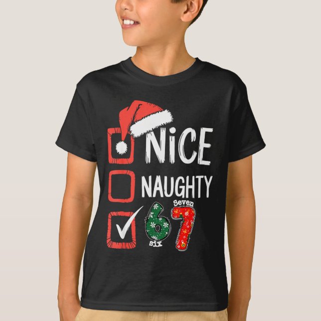 Camiseta 6-7 Meme Nice Naughty 67 Christmas Brain Rot Funny (Anverso)