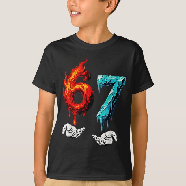 Camiseta 6 7 Meme Six Seven Ice 67 Flames Funny Kids Youth  (Anverso)