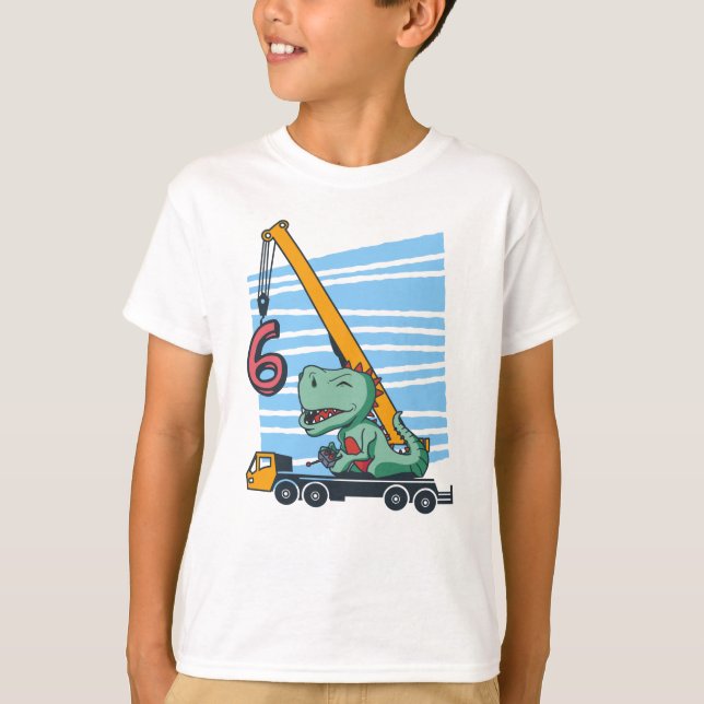 Camiseta 6 años 6.º cumpleaños Crane Dinosaur (Anverso)