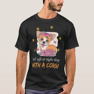 Camiseta 6 Corgi de dibujos animados con flores sobre un fo