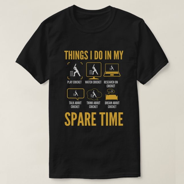 Camiseta 6 Cosas Que Hago En Mi Tiempo Libre El Cricket Es  (Diseño del anverso)