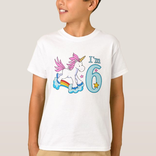 Camiseta 6° cumpleaños del arcoiris de Unicornio (Anverso)