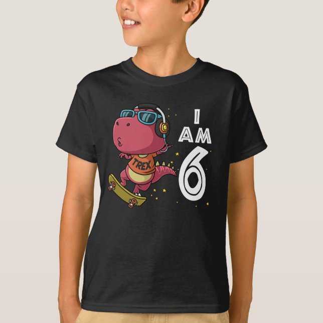 Camiseta 6 cumpleaños Skateboard Trex dinosaurio 6 años (Anverso)