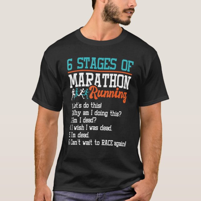 Camiseta 6 Etapas De Maratón Corriendo - Divertida Correra  (Anverso)