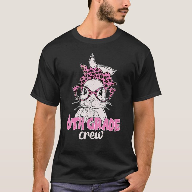 Camiseta 6 Grado Crew Leopard Glasses Bunny Face Easter M (Anverso)