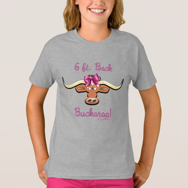 Camiseta 6 pies. Buckaroo de vuelta, vaca longhorn (Anverso)