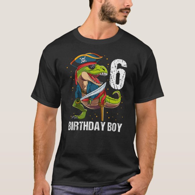 Camiseta 6 Year Old Dinosaur Pirate Hat 6th Birthday Boy (Anverso)