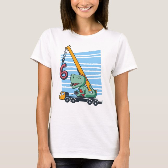 Camiseta 6 years 6th Birthday Mobile Crane Dinosaur (Anverso)