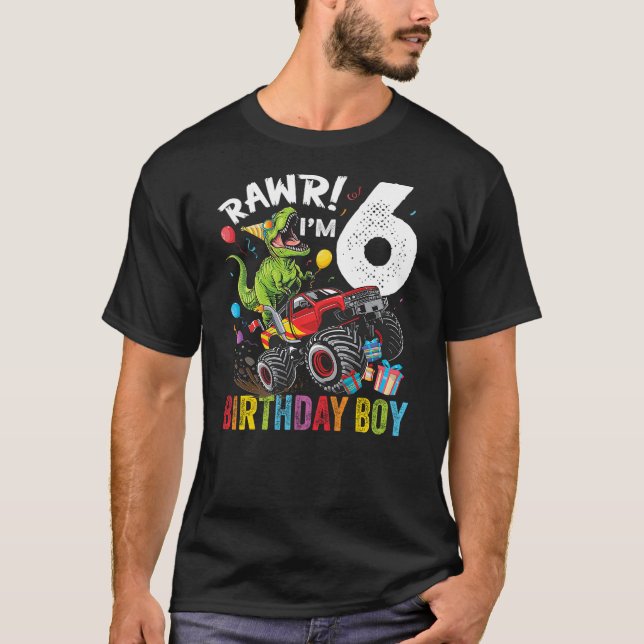 Camiseta 6th Birthday Boy Dinosaur Monster Truck (Anverso)
