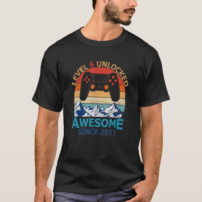Camiseta 6th Birthday Boy Level 6 Unlocked Awesome 2017 Vid (Anverso)