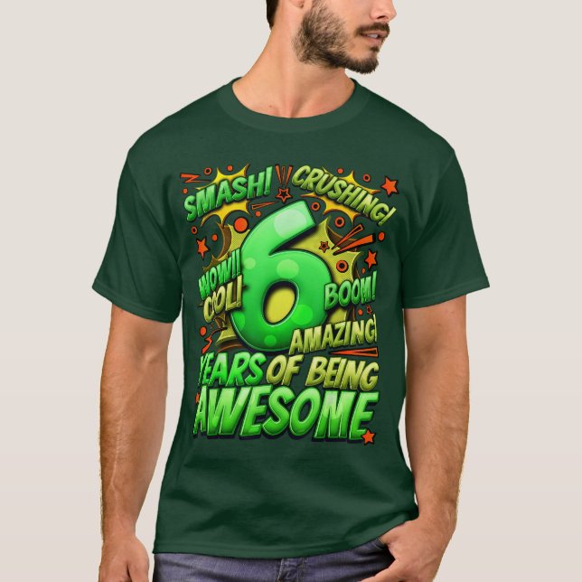 Camiseta 6th Birthday Comic Style Awesome Since 2017 6 Year (Anverso)