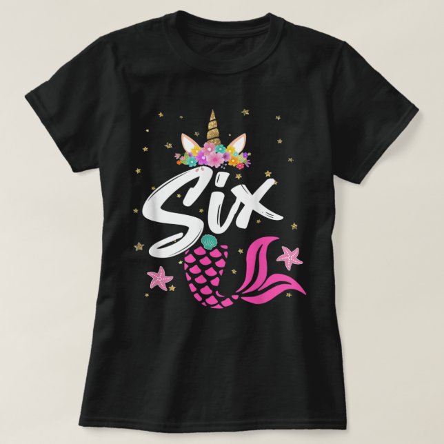 Camiseta 6th Birthday Girl Unicorn Mermaid Tail 6 Years Old (Diseño del anverso)