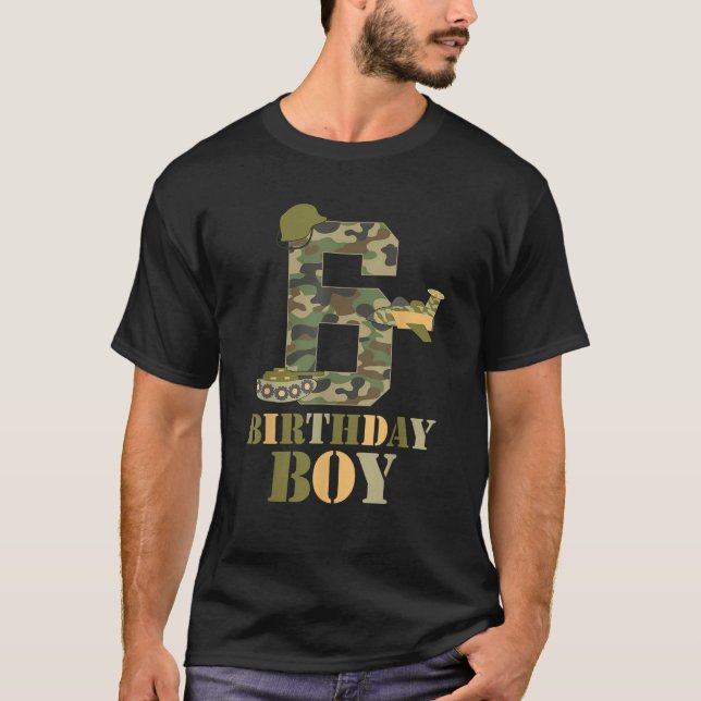Camiseta 6th Birthday Military Themed Camo Boys 6 Years Old (Anverso)