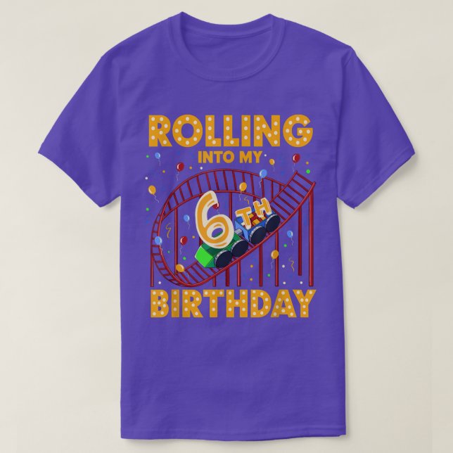 Camiseta 6th Birthday Rollercoaster Amusement Park Boys Gir (Diseño del anverso)
