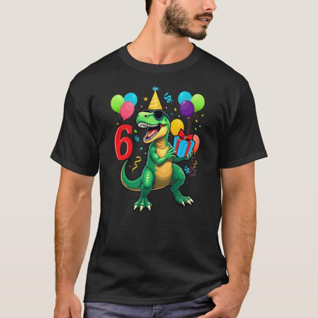 Camiseta 6th Birthday Shirt Boy Dinosaur Happy Bday T-rex P (Anverso)
