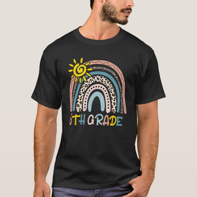 Camiseta 6th Grade Leopard Boho Rainbow Back To School Teac (Anverso)