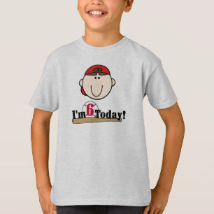 Camiseta 6to cumpleaños del béisbol trigueno del muchacho