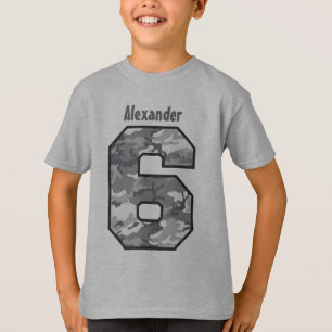Camiseta 6to Nombre de encargo de seis años V02V de Camo