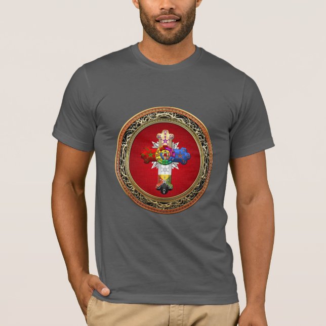 Camiseta [700] Cruz Rosy (Croix Rosa) sobre rojo y oro (Anverso)