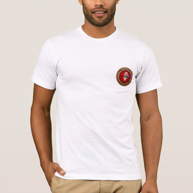 Camiseta [700] Cruz Rosy (Croix Rosa) sobre rojo y oro (Anverso)