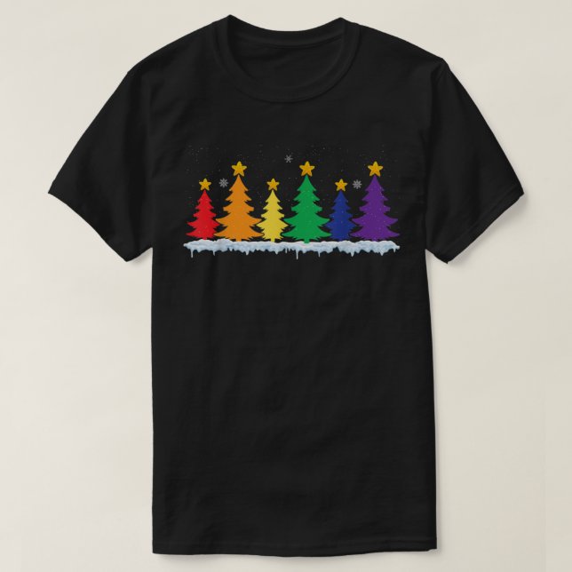 Camiseta 702p LGBT Flag Christmas Tree Merry Xmas Gay LGBT  (Diseño del anverso)