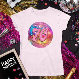 Camiseta 70.ª fiesta de cumpleaños Purpurina rosado dorado