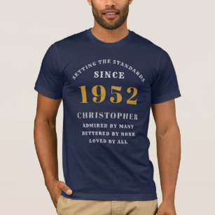 Camiseta 70.º cumpleaños 1952 Blue White Gold Elegant Name