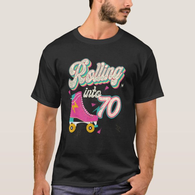Camiseta 70.º patinaje sobre patines de natalidad en 70 año (Anverso)