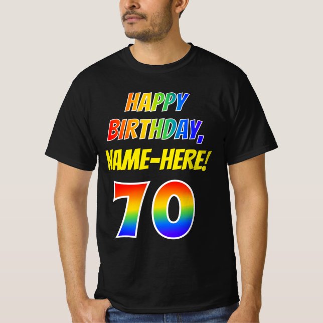 Camiseta 70 Aniversario — Negrita, Diversión, Arcoiris 70,  (Anverso)