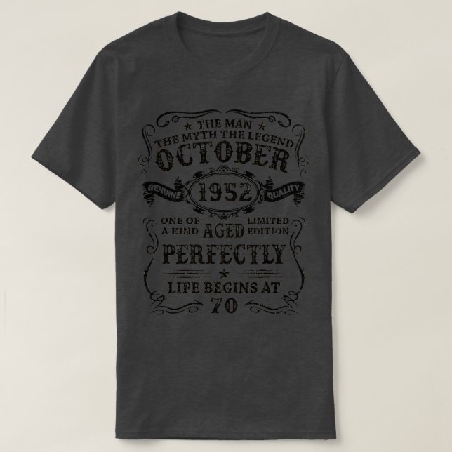 Camiseta 70 años Octubre 1952 Leyenda de mito masculino 70  (Diseño del anverso)