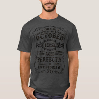 Camiseta 70 años Octubre 1952 Leyenda de mito masculino 70
