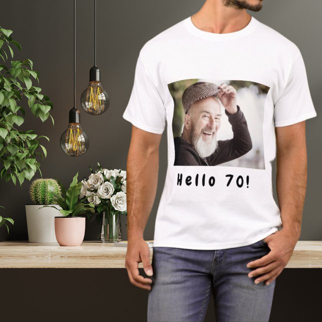 Camiseta 70 años personalizado foto hola 70 hombres (Subido por el creador)