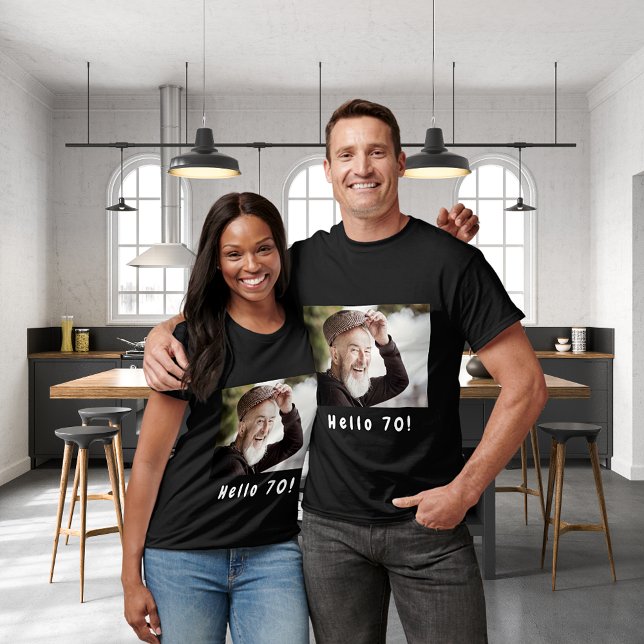 Camiseta 70 años personalizado foto hola 70 hombres (Subido por el creador)