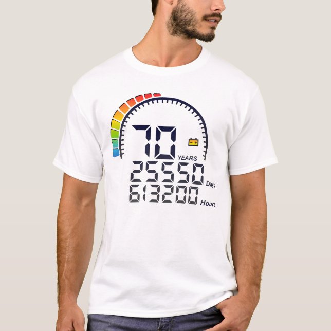 Camiseta 70 ans years compteur anniversaire days hours vite (Anverso)