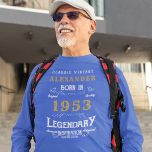 Camiseta 70 cumpleaños 1953 Añadir nombre azul oro legendar