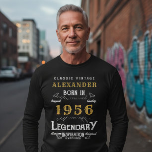 Camiseta 70 cumpleaños 1956 Agregar nombre negro dorado leg