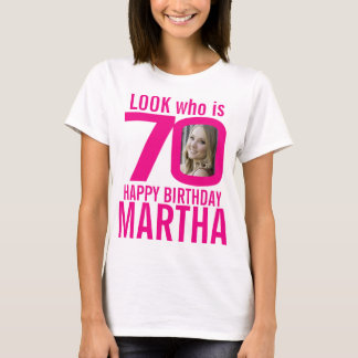 Camiseta 70 cumpleaños color rosa 70 foto y nombre personal