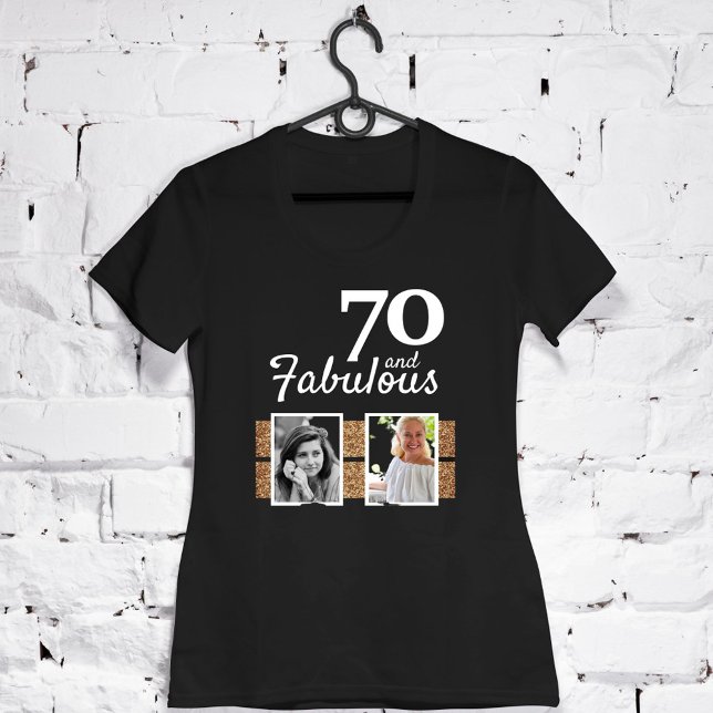 Camiseta 70 y Fabulous Gold Purpurina 2 Photo 70th Birthday (Subido por el creador)
